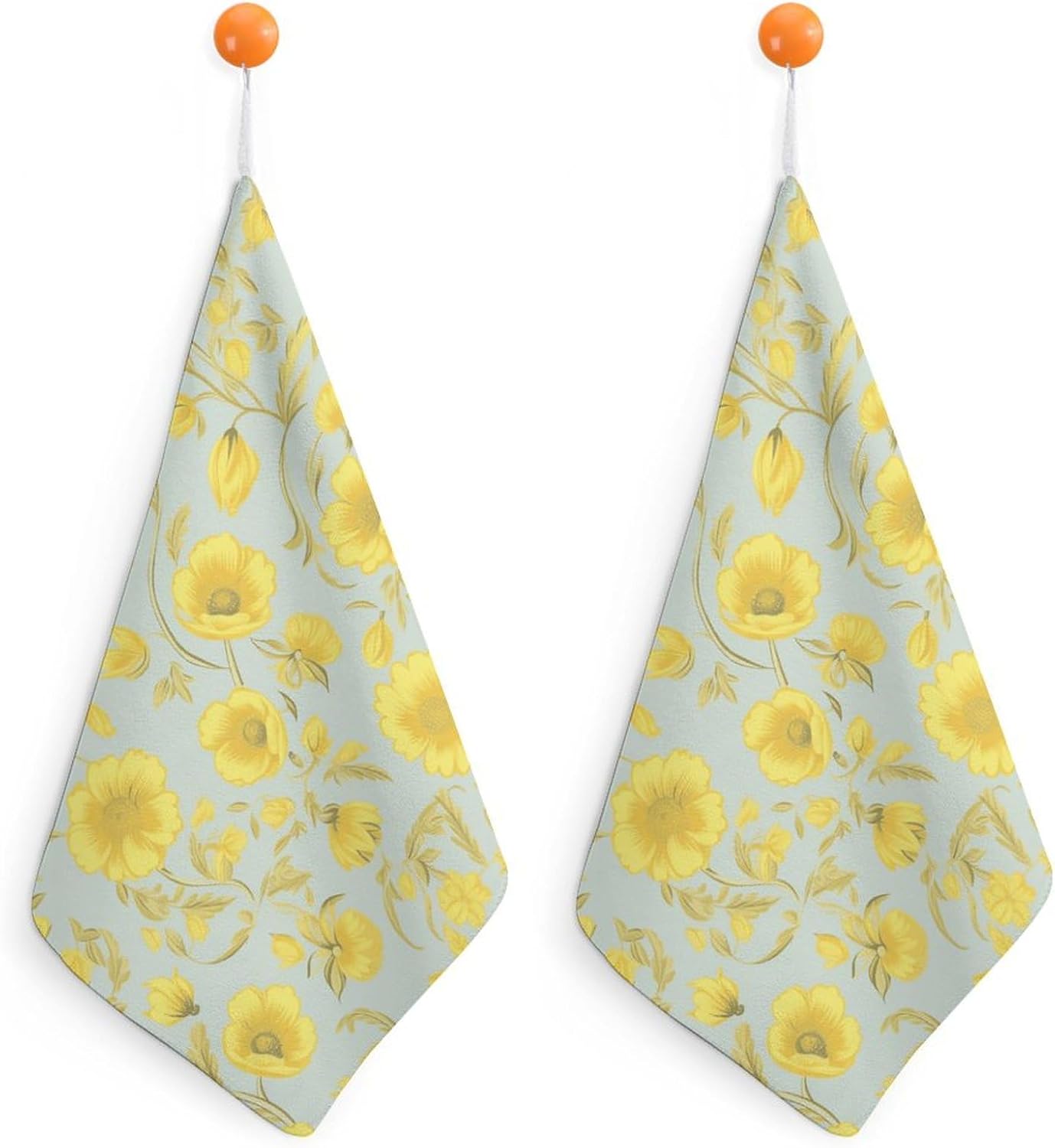 Yellow Flower Kitchen Towels Set -2PCS Super Absorbent Hand Towels, Soft Face Towel Set with Hanging Loop Lightweight Quick Dry Microfiber Dish Towels for Yoga Camping Hotel Spa Travel