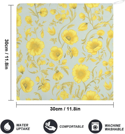 Yellow Flower Kitchen Towels Set -2PCS Super Absorbent Hand Towels, Soft Face Towel Set with Hanging Loop Lightweight Quick Dry Microfiber Dish Towels for Yoga Camping Hotel Spa Travel