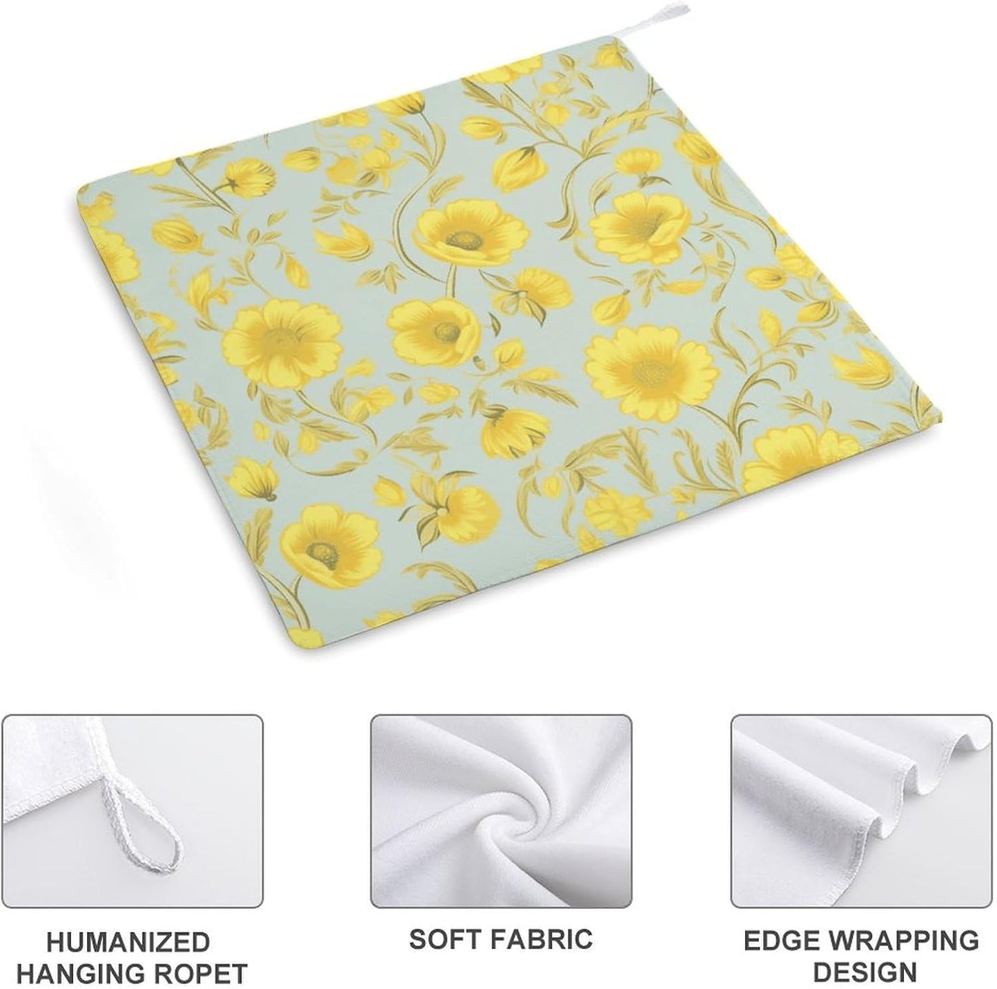 Yellow Flower Kitchen Towels Set -2PCS Super Absorbent Hand Towels, Soft Face Towel Set with Hanging Loop Lightweight Quick Dry Microfiber Dish Towels for Yoga Camping Hotel Spa Travel