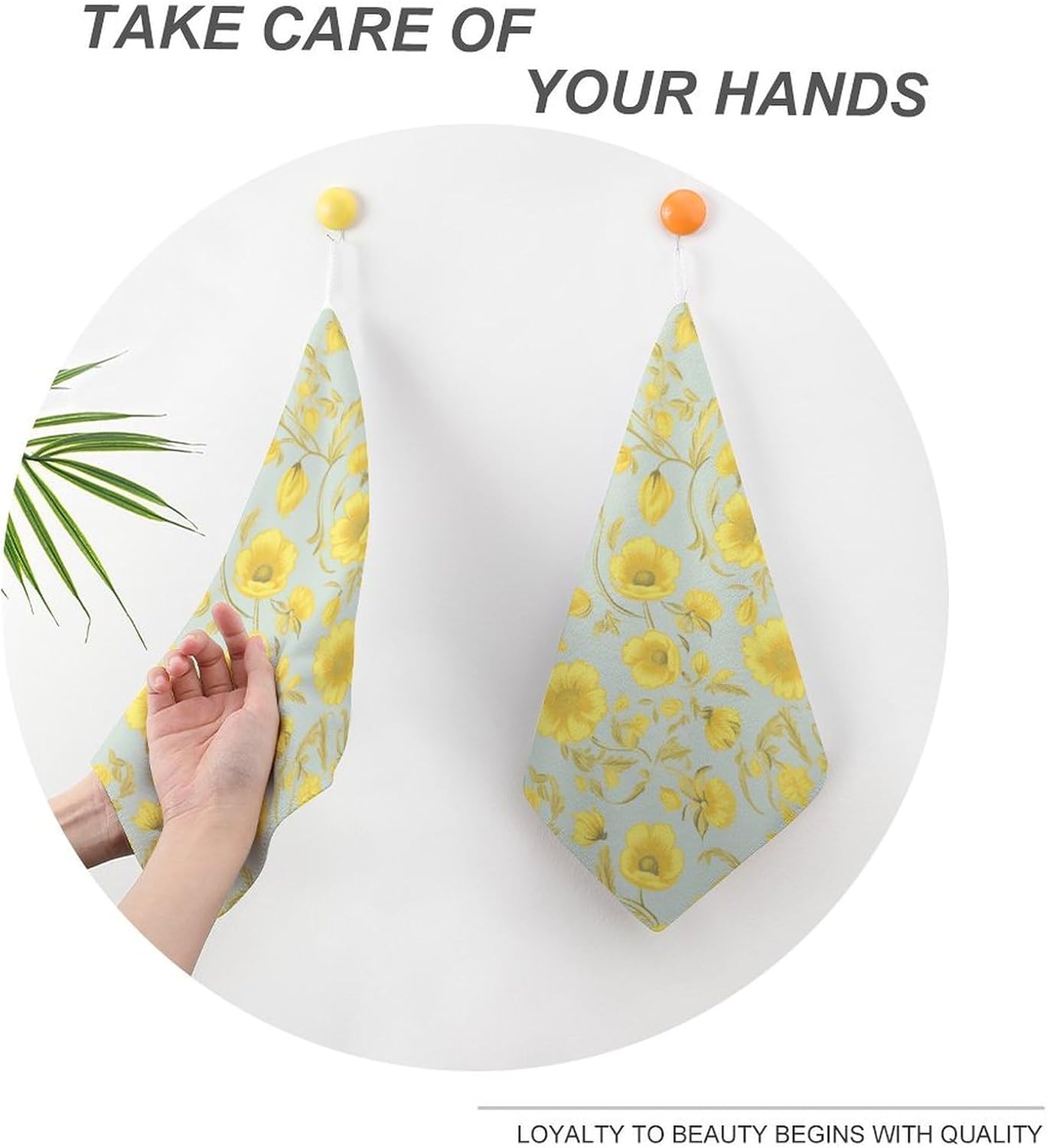 Yellow Flower Kitchen Towels Set -2PCS Super Absorbent Hand Towels, Soft Face Towel Set with Hanging Loop Lightweight Quick Dry Microfiber Dish Towels for Yoga Camping Hotel Spa Travel
