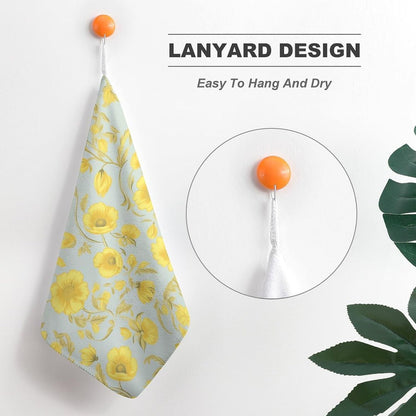 Yellow Flower Kitchen Towels Set -2PCS Super Absorbent Hand Towels, Soft Face Towel Set with Hanging Loop Lightweight Quick Dry Microfiber Dish Towels for Yoga Camping Hotel Spa Travel