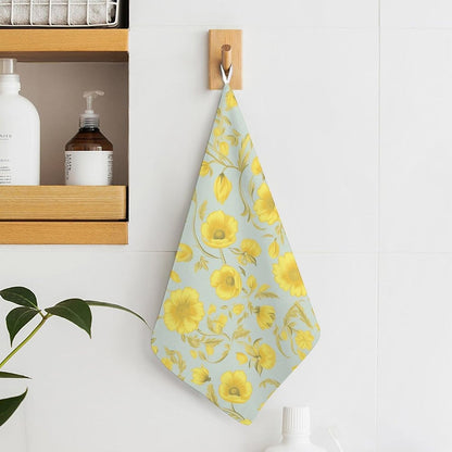 Yellow Flower Kitchen Towels Set -2PCS Super Absorbent Hand Towels, Soft Face Towel Set with Hanging Loop Lightweight Quick Dry Microfiber Dish Towels for Yoga Camping Hotel Spa Travel