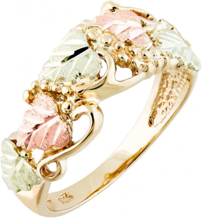 10k Gold Victorian Style Wedding Band for Women, Black Hills Gold Motif Jewelry with 12k Green and Rose Gold Accents, Genuine 10 Karat Gold Ring with Gift Box