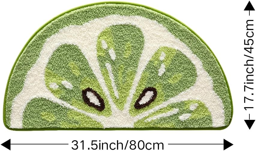 Playtime Cozy Lemon Cute Fruits Half Round Shaped Bedroom Bathroom Doorway Kitchen Floor Rug Carpet Water Absorption Non-Slip mat for Kid's Room (Light Green, 45 * 80CM)