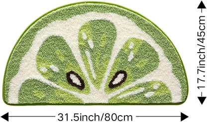 Playtime Cozy Lemon Cute Fruits Half Round Shaped Bedroom Bathroom Doorway Kitchen Floor Rug Carpet Water Absorption Non-Slip mat for Kid's Room (Light Green, 45 * 80CM)