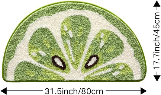Playtime Cozy Lemon Cute Fruits Half Round Shaped Bedroom Bathroom Doorway Kitchen Floor Rug Carpet Water Absorption Non-Slip mat for Kid's Room (Light Green, 45 * 80CM)