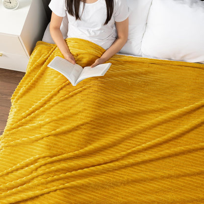 PAVILIA Super Soft Fleece Throw Blanket Yellow Mustard, Luxury Fuzzy Plush Flannel Throw, Warm Cozy Ribbed Microfiber Blanket for Sofa Couch Bed, Lightweight Striped Blanket, Yellow, 50x60
