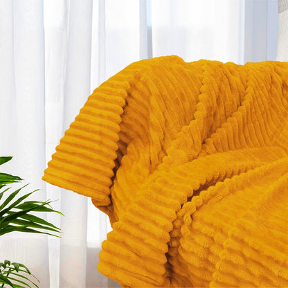 PAVILIA Super Soft Fleece Throw Blanket Yellow Mustard, Luxury Fuzzy Plush Flannel Throw, Warm Cozy Ribbed Microfiber Blanket for Sofa Couch Bed, Lightweight Striped Blanket, Yellow, 50x60