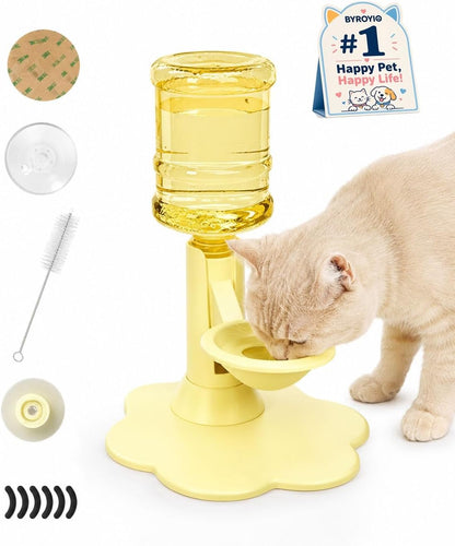 Pet Water Dispenser Stand, Adjustable Gravity Refill Cat Bowl | Elevated Automatic Waterer with Anti-Tip Suction Base, Keep Water Clean and Fresh for Cats and Small Dogs(Yellow)