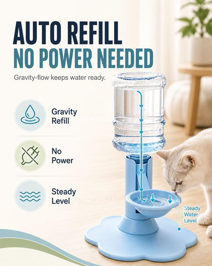 Pet Water Dispenser Stand, Adjustable Gravity Refill Cat Bowl | Elevated Automatic Waterer with Anti-Tip Suction Base, Keep Water Clean and Fresh for Cats and Small Dogs(Yellow)