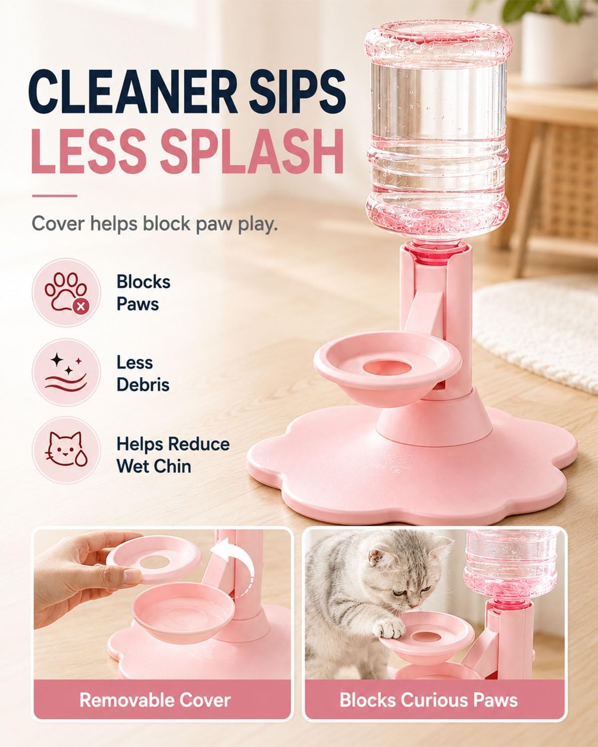 Pet Water Dispenser Stand, Adjustable Gravity Refill Cat Bowl | Elevated Automatic Waterer with Anti-Tip Suction Base, Keep Water Clean and Fresh for Cats and Small Dogs(Yellow)