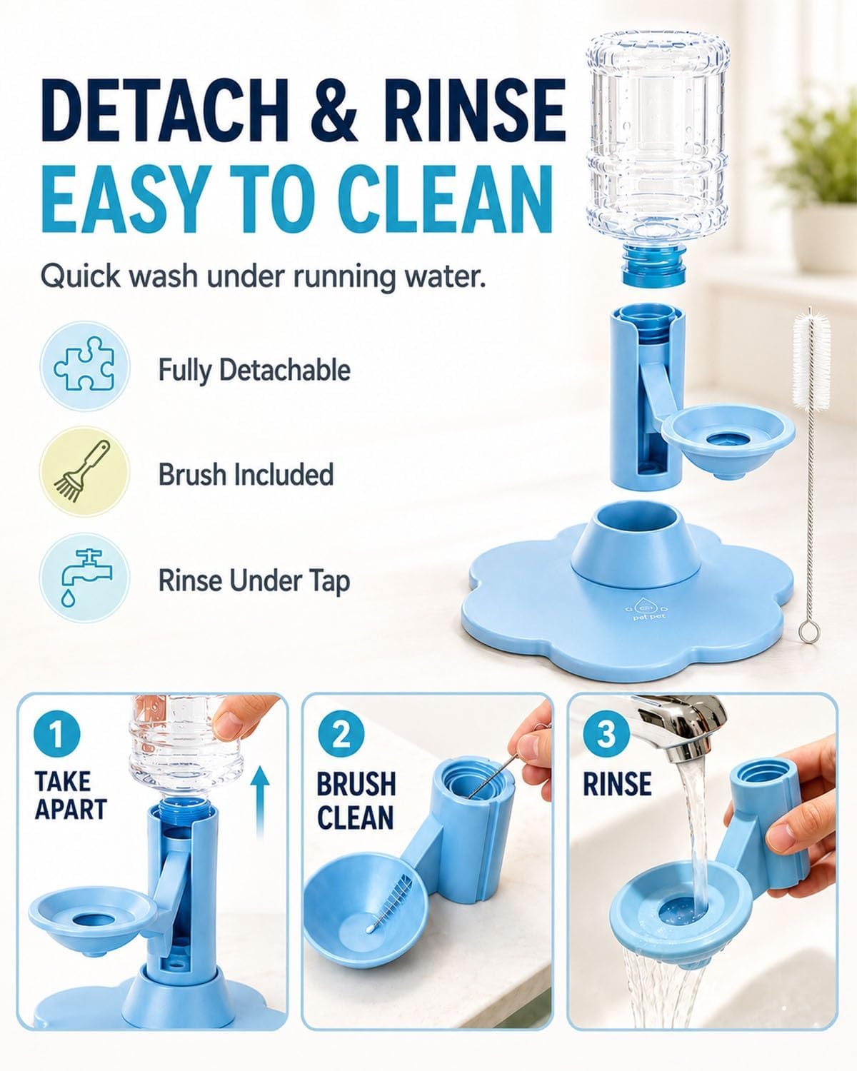 Pet Water Dispenser Stand, Adjustable Gravity Refill Cat Bowl | Elevated Automatic Waterer with Anti-Tip Suction Base, Keep Water Clean and Fresh for Cats and Small Dogs(Yellow)