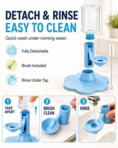 Pet Water Dispenser Stand, Adjustable Gravity Refill Cat Bowl | Elevated Automatic Waterer with Anti-Tip Suction Base, Keep Water Clean and Fresh for Cats and Small Dogs(Yellow)