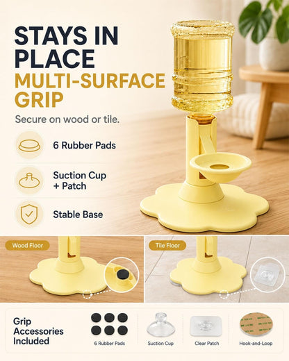 Pet Water Dispenser Stand, Adjustable Gravity Refill Cat Bowl | Elevated Automatic Waterer with Anti-Tip Suction Base, Keep Water Clean and Fresh for Cats and Small Dogs(Yellow)