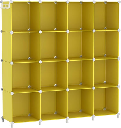 Cube Storage Organizer, Closet Organizers Storage Shelf, 16 Cube | DIY Stackable Storage Cube Shelves, Plastic Clothes Organizer Shelving for Bedroom, Home Office, Yellow