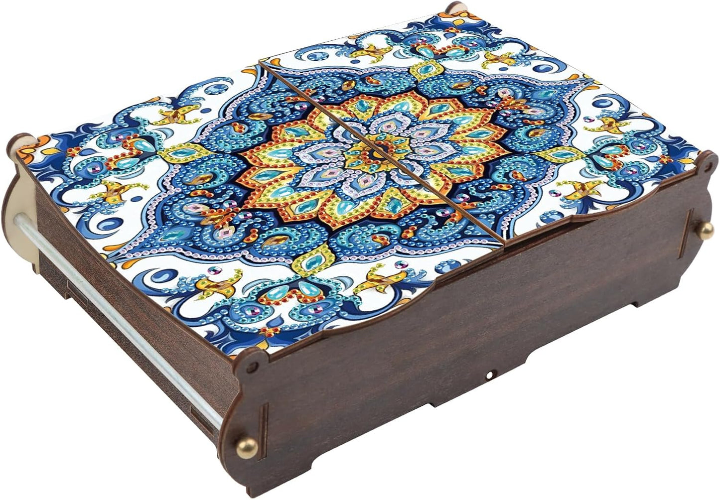 DIY Diamond Painting Wooden Storage Box, Mandala Floral Geometric Creative Special Shaped Rhinestone Diamond Art Organizer Box with Flip Lid, Handmade Art Desktop Decorations Gift for Adults