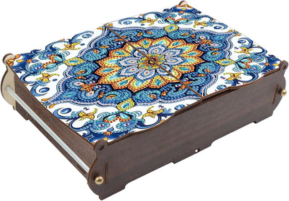DIY Diamond Painting Wooden Storage Box, Mandala Floral Geometric Creative Special Shaped Rhinestone Diamond Art Organizer Box with Flip Lid, Handmade Art Desktop Decorations Gift for Adults