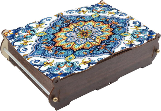 DIY Diamond Painting Wooden Storage Box, Mandala Floral Geometric Creative Special Shaped Rhinestone Diamond Art Organizer Box with Flip Lid, Handmade Art Desktop Decorations Gift for Adults