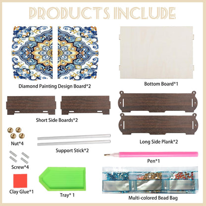 DIY Diamond Painting Wooden Storage Box, Mandala Floral Geometric Creative Special Shaped Rhinestone Diamond Art Organizer Box with Flip Lid, Handmade Art Desktop Decorations Gift for Adults