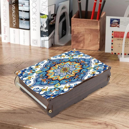 DIY Diamond Painting Wooden Storage Box, Mandala Floral Geometric Creative Special Shaped Rhinestone Diamond Art Organizer Box with Flip Lid, Handmade Art Desktop Decorations Gift for Adults