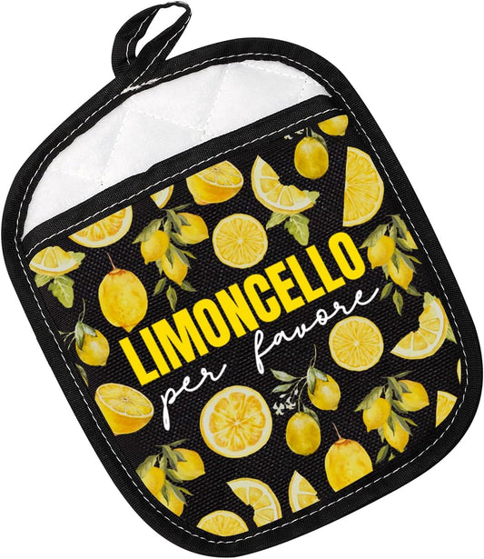 Italy Lemons Pot Holder Limoncello Per Favore Pot Holder Lemonade Lover Gift Italian Souvenir Gift (Limoncello Per Favore Black)