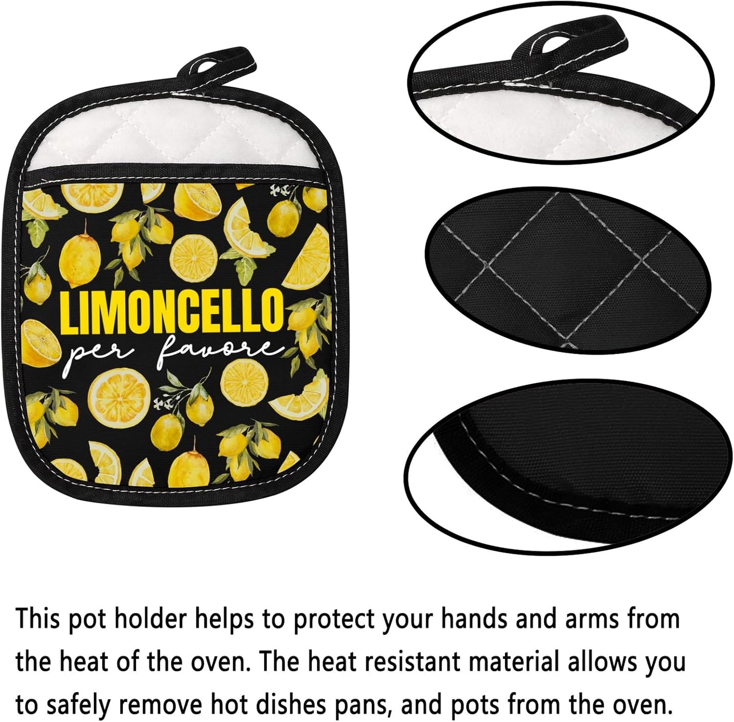 Italy Lemons Pot Holder Limoncello Per Favore Pot Holder Lemonade Lover Gift Italian Souvenir Gift (Limoncello Per Favore Black)