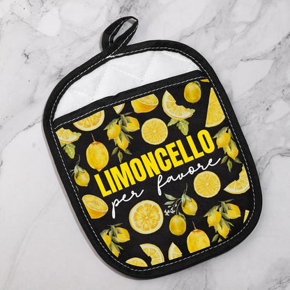 Italy Lemons Pot Holder Limoncello Per Favore Pot Holder Lemonade Lover Gift Italian Souvenir Gift (Limoncello Per Favore Black)