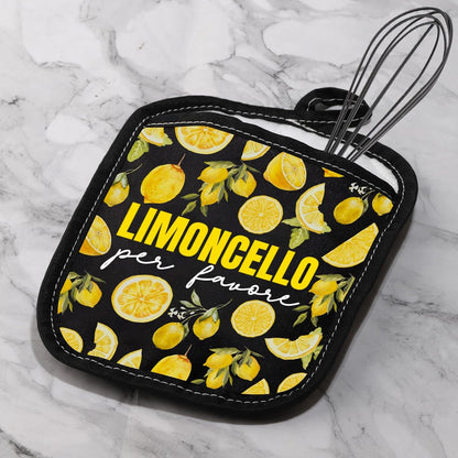 Italy Lemons Pot Holder Limoncello Per Favore Pot Holder Lemonade Lover Gift Italian Souvenir Gift (Limoncello Per Favore Black)