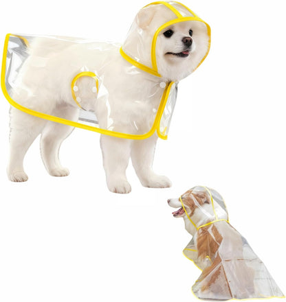 Clear Dog Raincoat, Transparent PVC Cape Style Pet Rain Jacket with Hidden Leash Hole, Adjustable Double Buckle for Medium-Sized Dogs (Yellow, 3X-Large)
