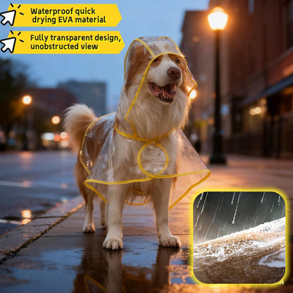 Clear Dog Raincoat, Transparent PVC Cape Style Pet Rain Jacket with Hidden Leash Hole, Adjustable Double Buckle for Medium-Sized Dogs (Yellow, 3X-Large)
