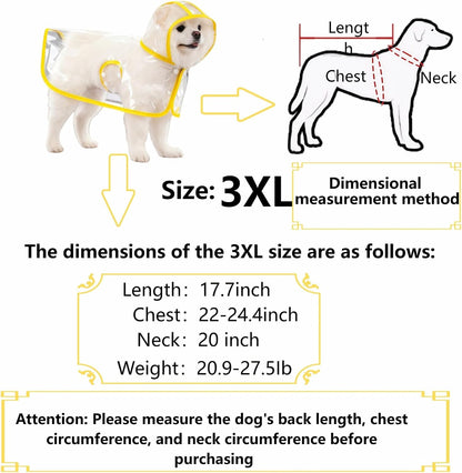 Clear Dog Raincoat, Transparent PVC Cape Style Pet Rain Jacket with Hidden Leash Hole, Adjustable Double Buckle for Medium-Sized Dogs (Yellow, 3X-Large)