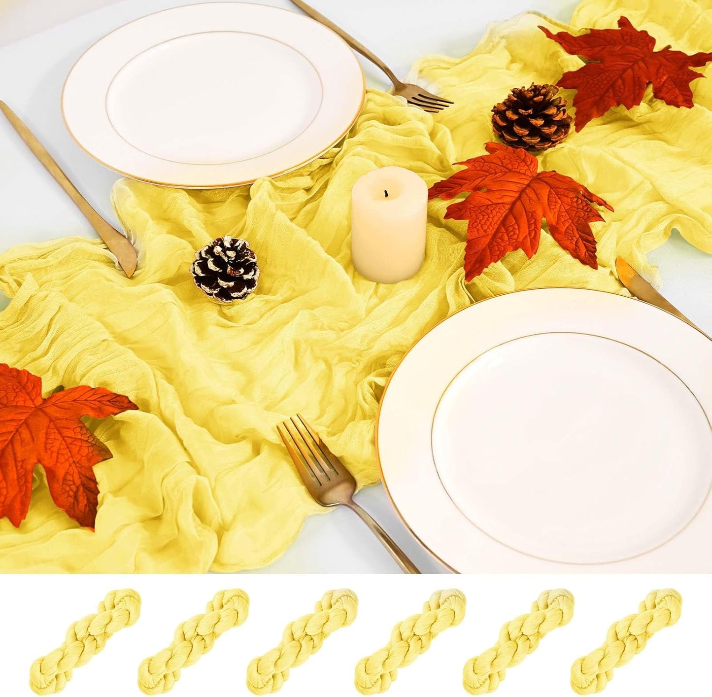 6 Pack Light Yellow Cheesecloth Table Runner, Long Romantic Semi Sheer Rustic Boho Gauze Table Runners for Wedding Bridal Shower Birthday Party Decorations(17.7×108 Inch)