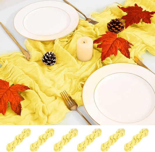 6 Pack Light Yellow Cheesecloth Table Runner, Long Romantic Semi Sheer Rustic Boho Gauze Table Runners for Wedding Bridal Shower Birthday Party Decorations(17.7×108 Inch)