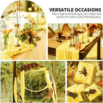 6 Pack Light Yellow Cheesecloth Table Runner, Long Romantic Semi Sheer Rustic Boho Gauze Table Runners for Wedding Bridal Shower Birthday Party Decorations(17.7×108 Inch)