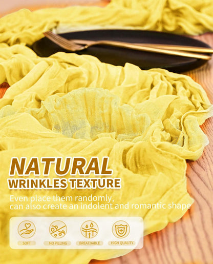 6 Pack Light Yellow Cheesecloth Table Runner, Long Romantic Semi Sheer Rustic Boho Gauze Table Runners for Wedding Bridal Shower Birthday Party Decorations(17.7×108 Inch)