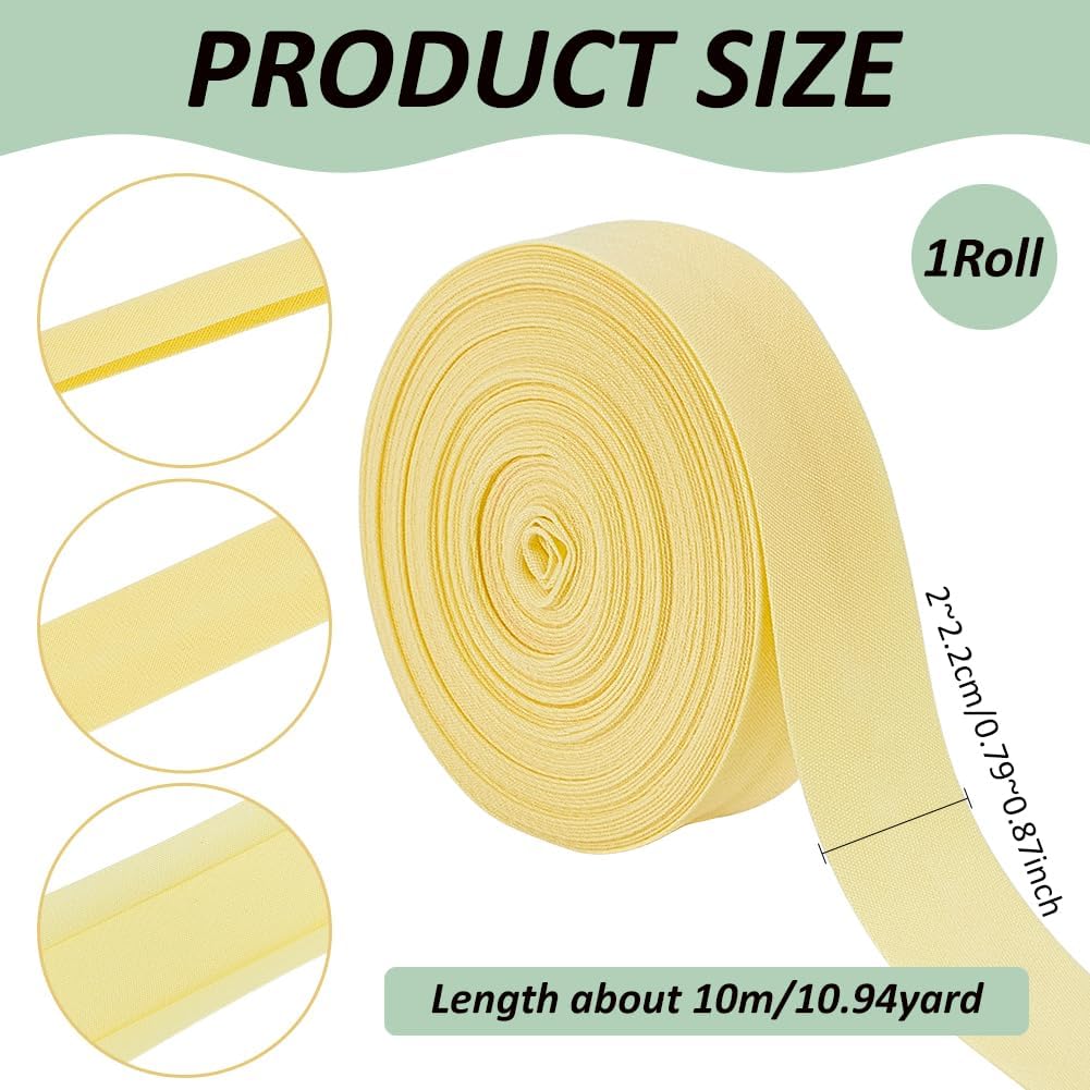 11 Yard Single Fold Bias Tape, Yellow Quilting Ribbon Trim, Hemming Tape for Apron, Coat, Crafts, Sewing Supplies, Garment Accessories