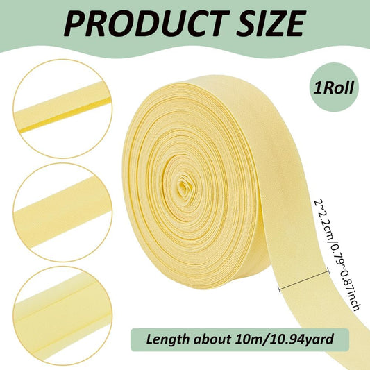 11 Yard Single Fold Bias Tape, Yellow Quilting Ribbon Trim, Hemming Tape for Apron, Coat, Crafts, Sewing Supplies, Garment Accessories
