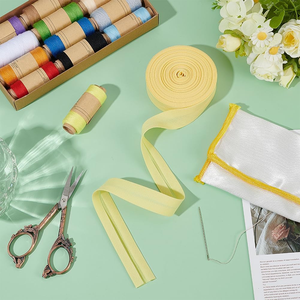 11 Yard Single Fold Bias Tape, Yellow Quilting Ribbon Trim, Hemming Tape for Apron, Coat, Crafts, Sewing Supplies, Garment Accessories