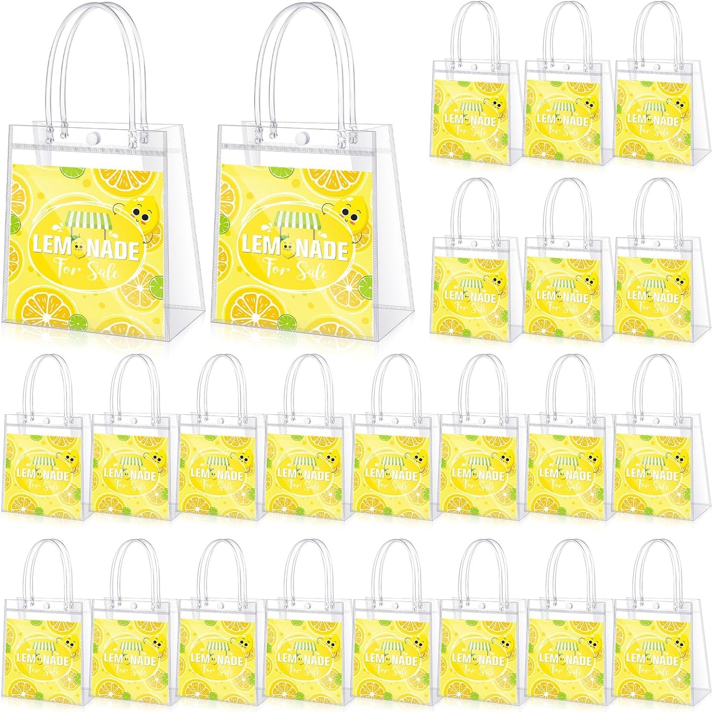 24 Pcs Lemon Party Favors Gift Bags PVC Lemonade Goodie Snack Candy Treat Bags with Handles for Summer Wedding Birthday Baby Shower Lemonade Stand Party Decorations Supplies