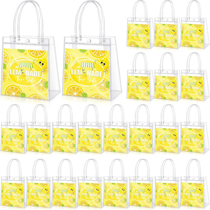24 Pcs Lemon Party Favors Gift Bags PVC Lemonade Goodie Snack Candy Treat Bags with Handles for Summer Wedding Birthday Baby Shower Lemonade Stand Party Decorations Supplies