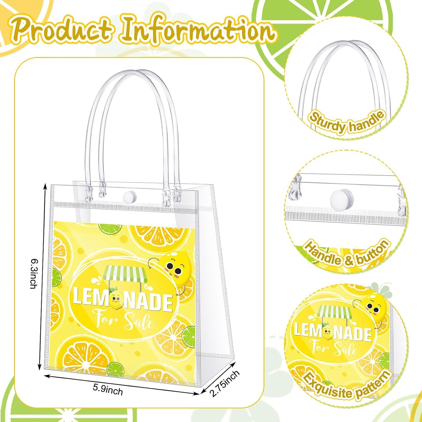 24 Pcs Lemon Party Favors Gift Bags PVC Lemonade Goodie Snack Candy Treat Bags with Handles for Summer Wedding Birthday Baby Shower Lemonade Stand Party Decorations Supplies