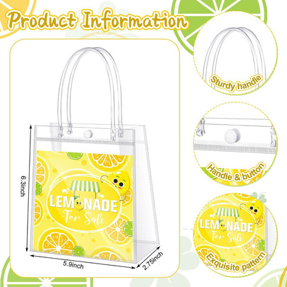 24 Pcs Lemon Party Favors Gift Bags PVC Lemonade Goodie Snack Candy Treat Bags with Handles for Summer Wedding Birthday Baby Shower Lemonade Stand Party Decorations Supplies