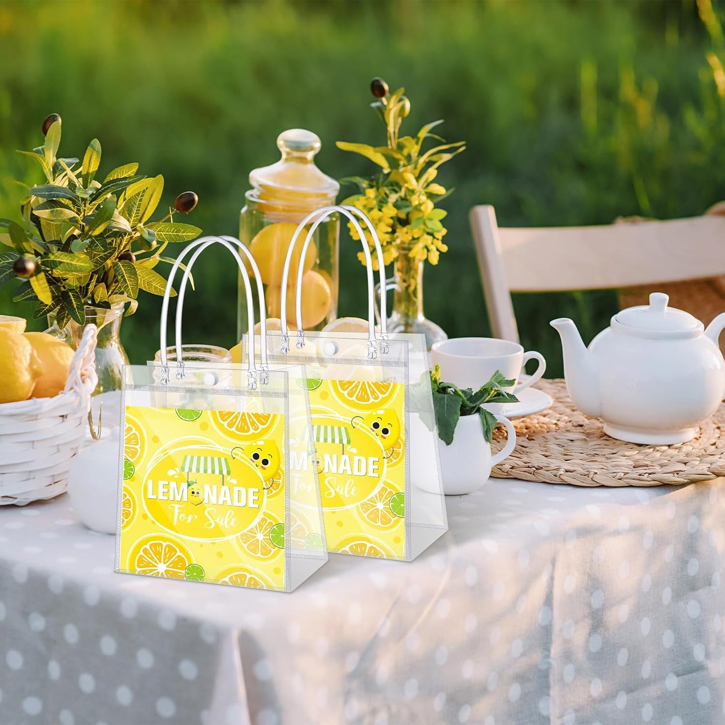 24 Pcs Lemon Party Favors Gift Bags PVC Lemonade Goodie Snack Candy Treat Bags with Handles for Summer Wedding Birthday Baby Shower Lemonade Stand Party Decorations Supplies