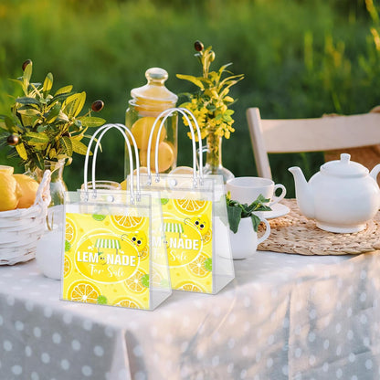 24 Pcs Lemon Party Favors Gift Bags PVC Lemonade Goodie Snack Candy Treat Bags with Handles for Summer Wedding Birthday Baby Shower Lemonade Stand Party Decorations Supplies