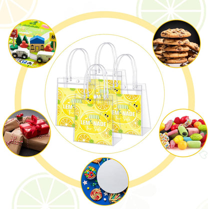 24 Pcs Lemon Party Favors Gift Bags PVC Lemonade Goodie Snack Candy Treat Bags with Handles for Summer Wedding Birthday Baby Shower Lemonade Stand Party Decorations Supplies