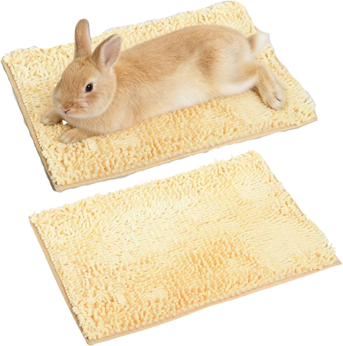 2PCS Guinea Pig Liner Washable Rabbit Cage Liner Guinea Pig Fleece Mats Reusable Bedding Pee Pads for Ferret Bunny Chinchilla Small Animals (Yellow,19.69" LX12.99 W)