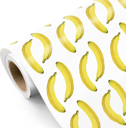 Banana Wrapping Paper Roll - Mini Roll - 17 Inch x 16.5 Feet - Bright Banana Tropical Fruits Wrapping Paper for Birthday, Baby Shower, Wedding, Spring Summer Party