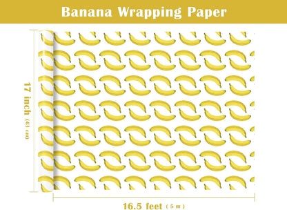 Banana Wrapping Paper Roll - Mini Roll - 17 Inch x 16.5 Feet - Bright Banana Tropical Fruits Wrapping Paper for Birthday, Baby Shower, Wedding, Spring Summer Party