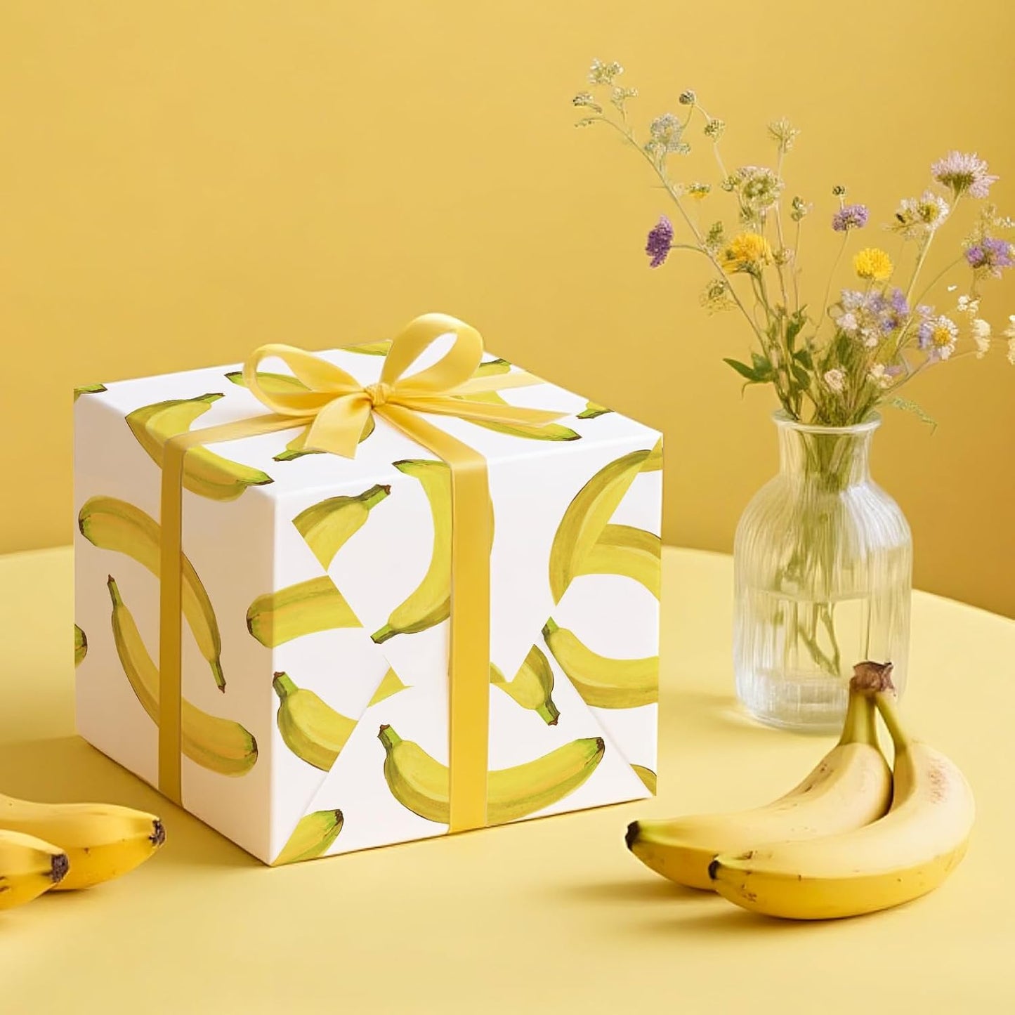 Banana Wrapping Paper Roll - Mini Roll - 17 Inch x 16.5 Feet - Bright Banana Tropical Fruits Wrapping Paper for Birthday, Baby Shower, Wedding, Spring Summer Party