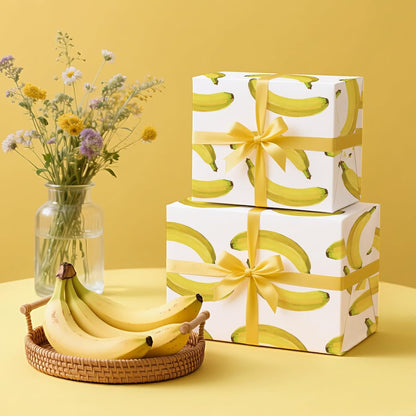 Banana Wrapping Paper Roll - Mini Roll - 17 Inch x 16.5 Feet - Bright Banana Tropical Fruits Wrapping Paper for Birthday, Baby Shower, Wedding, Spring Summer Party